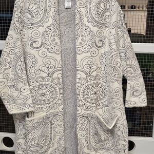 Multiples Cream and Gray Patterned Cardigan